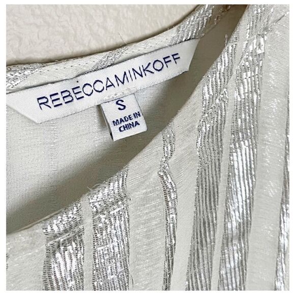 Rebecca Minkoff • Lars Silk Sleeveless Metallic Stripe Shift Dress Size S - Picture 7 of 9